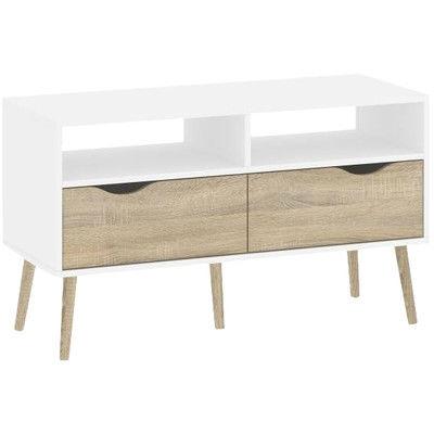 Modern Mid-Century Style Console Table in White - Oak Wood Finish