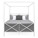Queen size Modern Industrial Style White Metal Canopy Bed Frame