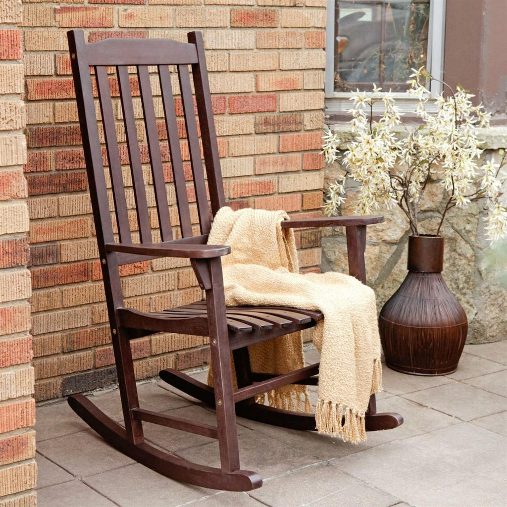Indoor-Outdoor Patio Porch Dark Brown Slat Rocking Chair