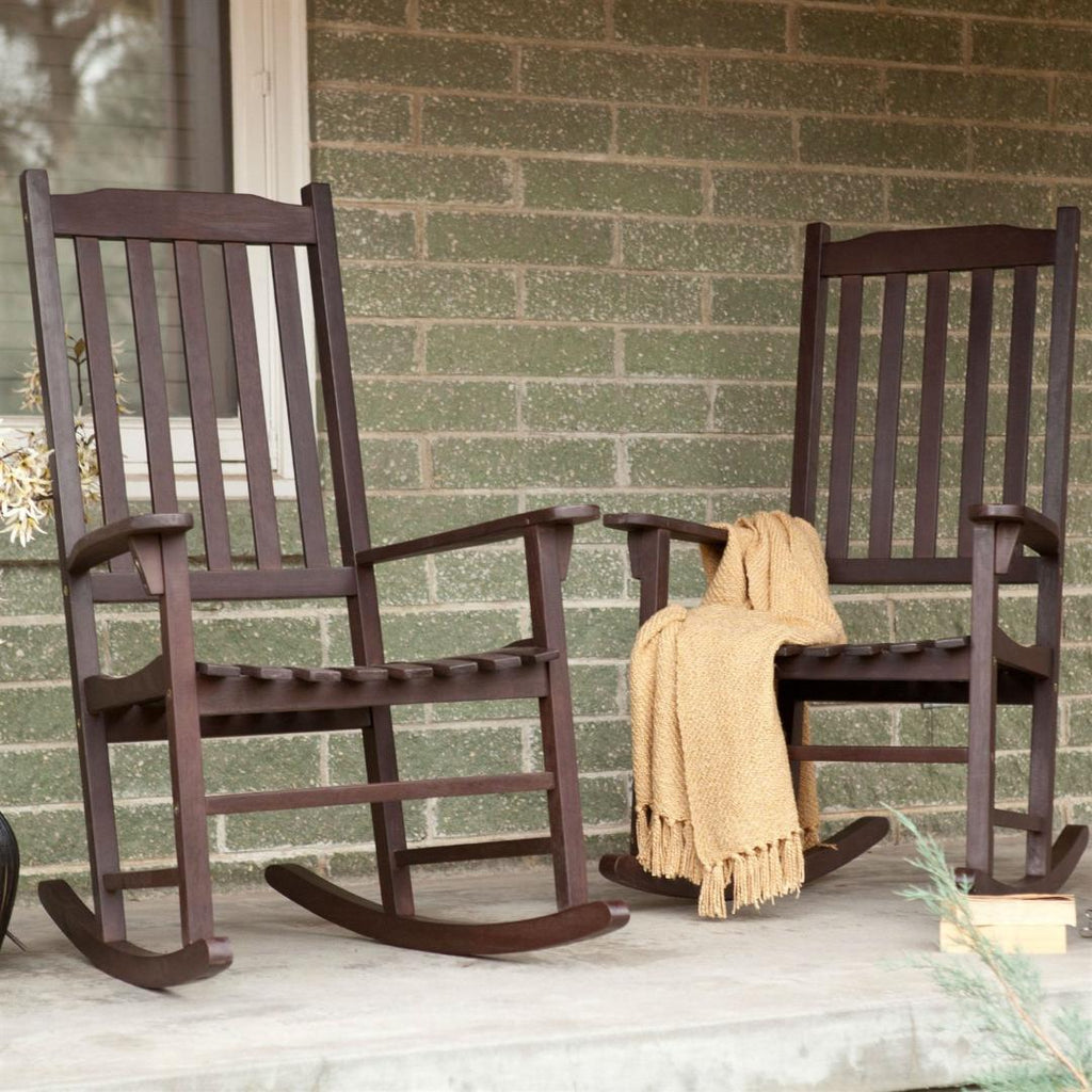 Set of 2 - Indoor-Outdoor Patio Porch Dark Brown Slat Rocking Chairs