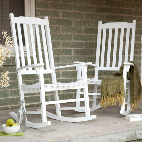 Set of 2 - Indoor-Outdoor Patio Porch White Slat Rocking Chairs