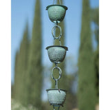 Pure Copper with Green Patina 8.5-Ft Rain Chain with Hammered Cups