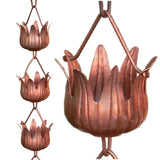 Copper 8.5 Ft Flower Cups Rain Chain Gutter Rainwater Downspout