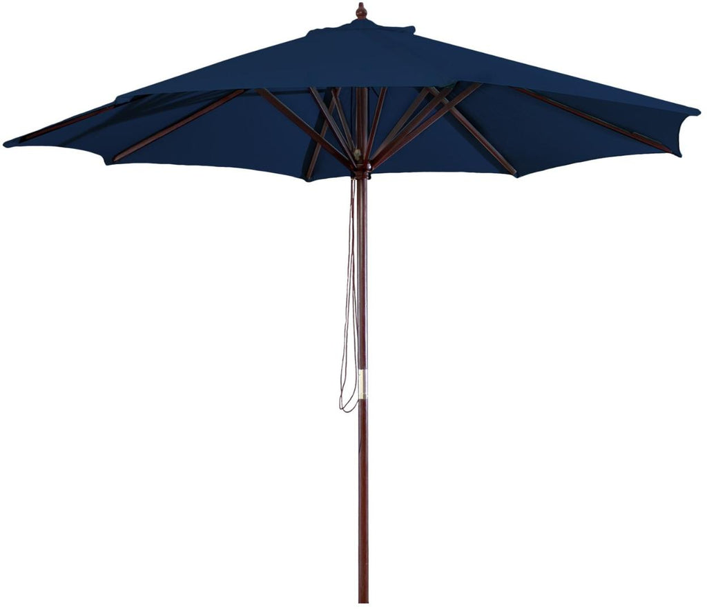 Navy Blue 9-Foot Outdoor Patio Umbrella with Wood Frame and Pulley