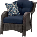 Outdoor 6-Piece Resin Wicker Patio Furniture Lounge Set with Navy Blue Seat Cushions