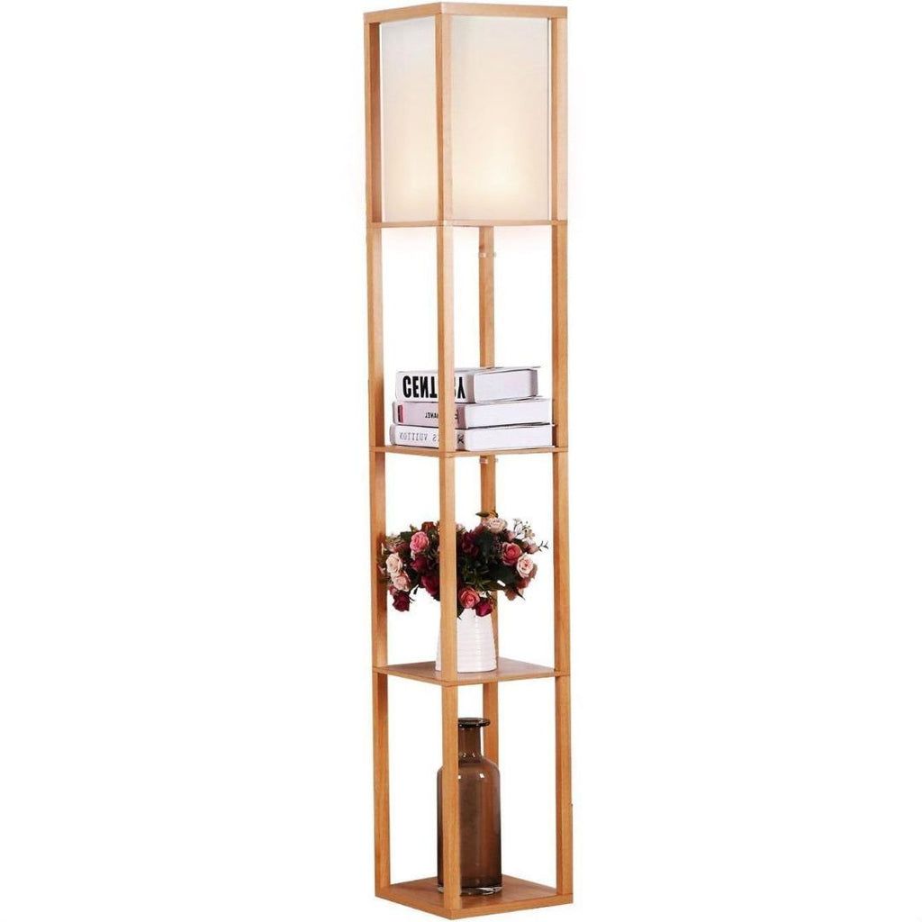 Modern 63-inch Tall Asian Style Floor Lamp with Off-White Shade in Tan Finish