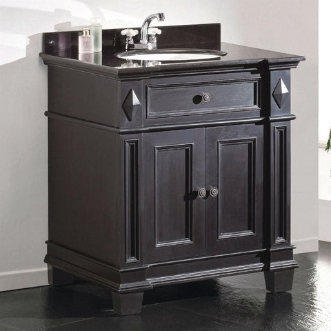 Single Sink Bathroom Vanity with Cabinet & Black Granite Countertop - Backsplash