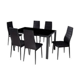 Modern 7-Piece Dining Set with Glass Top Table and 6 Chairs in Black