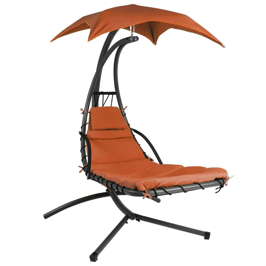 Orange-Red Single Person Sturdy Modern Chaise Lounger Hammock Chair Porch Swing