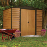 Outdoor 6-ft x 5-ft Steel Storage Shed with Woodgrain Pattern Siding