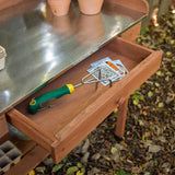 Durable Weather Resistant Wood Potting Bench Garden Table with Metal Top