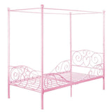 Twin size Sturdy Metal Canopy Bed in Pink