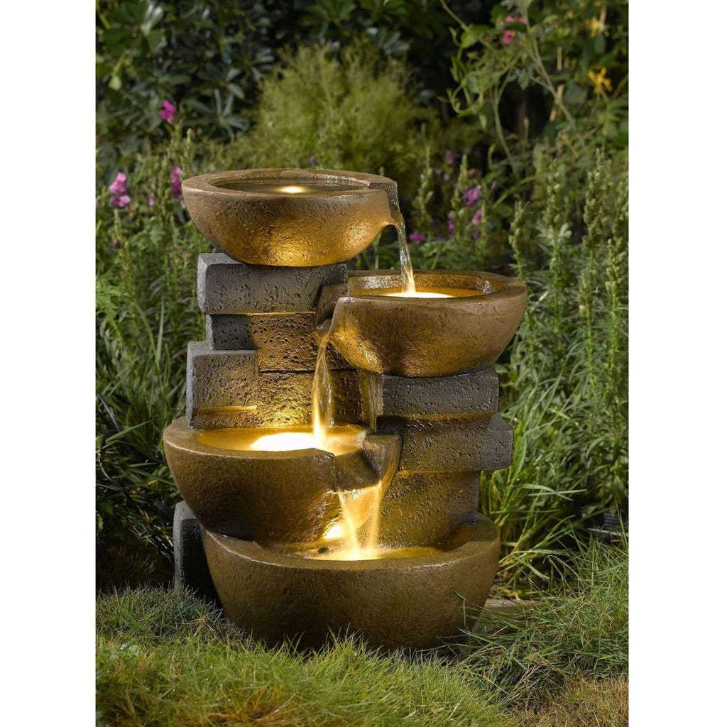 Indoor - Outdoor 4-Tier Pots Water Fountain with LED Lights