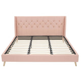 King size Pink Linen Upholstered Wingback Platform Bed Mid-Century Modern