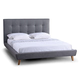 Full size Modern Grey Linen Upholstered Platform Bed with Button Tufted Headboard