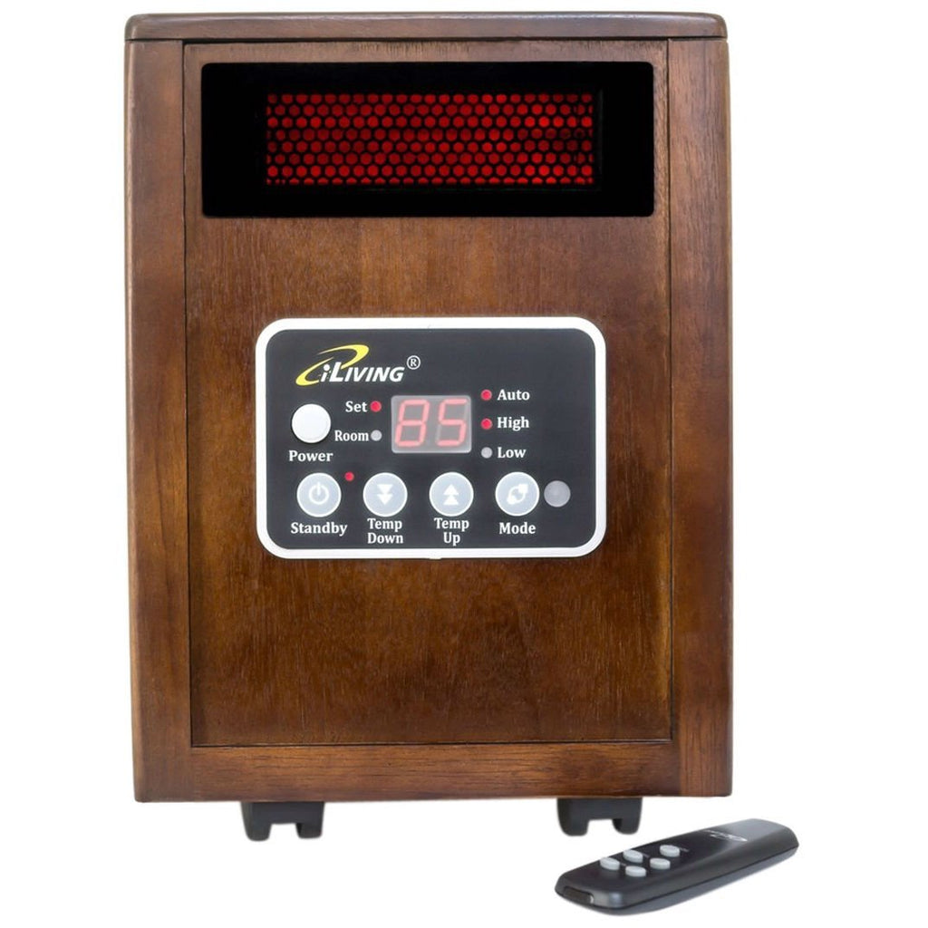 Infrared Space Heater 1500W with Remote w- Dark Walnut Wood Cabinet