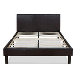 Queen size Modern Platform Bed with Dark Brown Upholstered Faux Leather Headboard