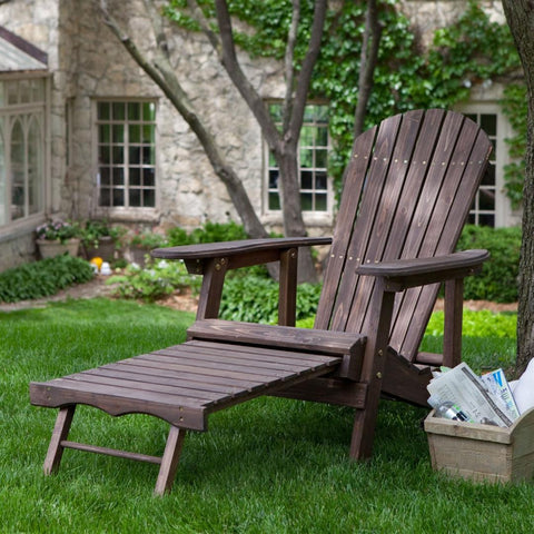 Dark Brown Wood Adirondack Chair with Built-in Retractable Ottoman