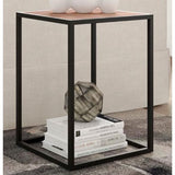 Modern Wood Top Black Metal Frame End Table Nightstand