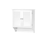 White Bathroom Wall Cabinet with 2 Louver Shutter Doors and Shelf