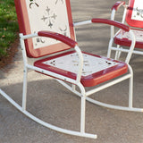 Cherry Red Retro Patio 3 Piece Metal Rocker Rocking Chair Set