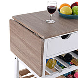 White Wood Kitchen Island Cart with Wine Rack and Wheels
