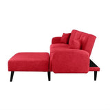 Mid-Century Modern Red Linen Sleeper Sectional Sofa