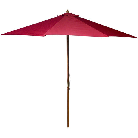 9-Ft Wooden Patio Umbrella with Pulley and Red Polyester Canopy