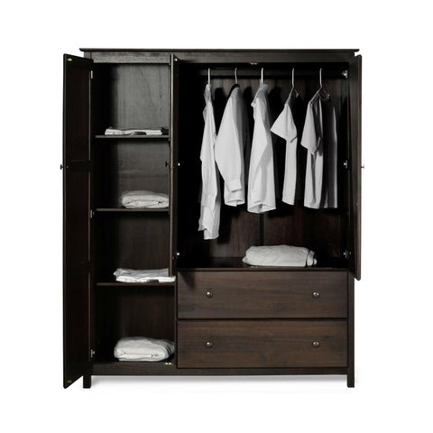 Espresso Wood Finish Bedroom Wardrobe Armoire Cabinet Closet