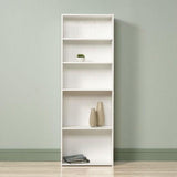 Contemporary 5-Shelf Bookcase Bookshelf in Soft White Wood Finish - Made in USA