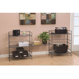 3-Shelf Iron Rectangular Folding Metal Bookcase Storage Shelves
