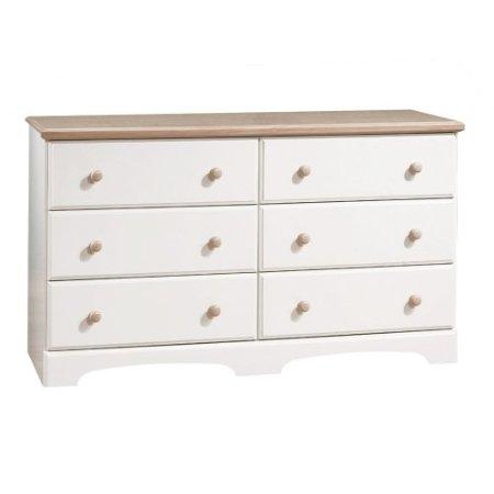 White and Natural Finish Bedroom Dresser with 6 Spacious Drawers