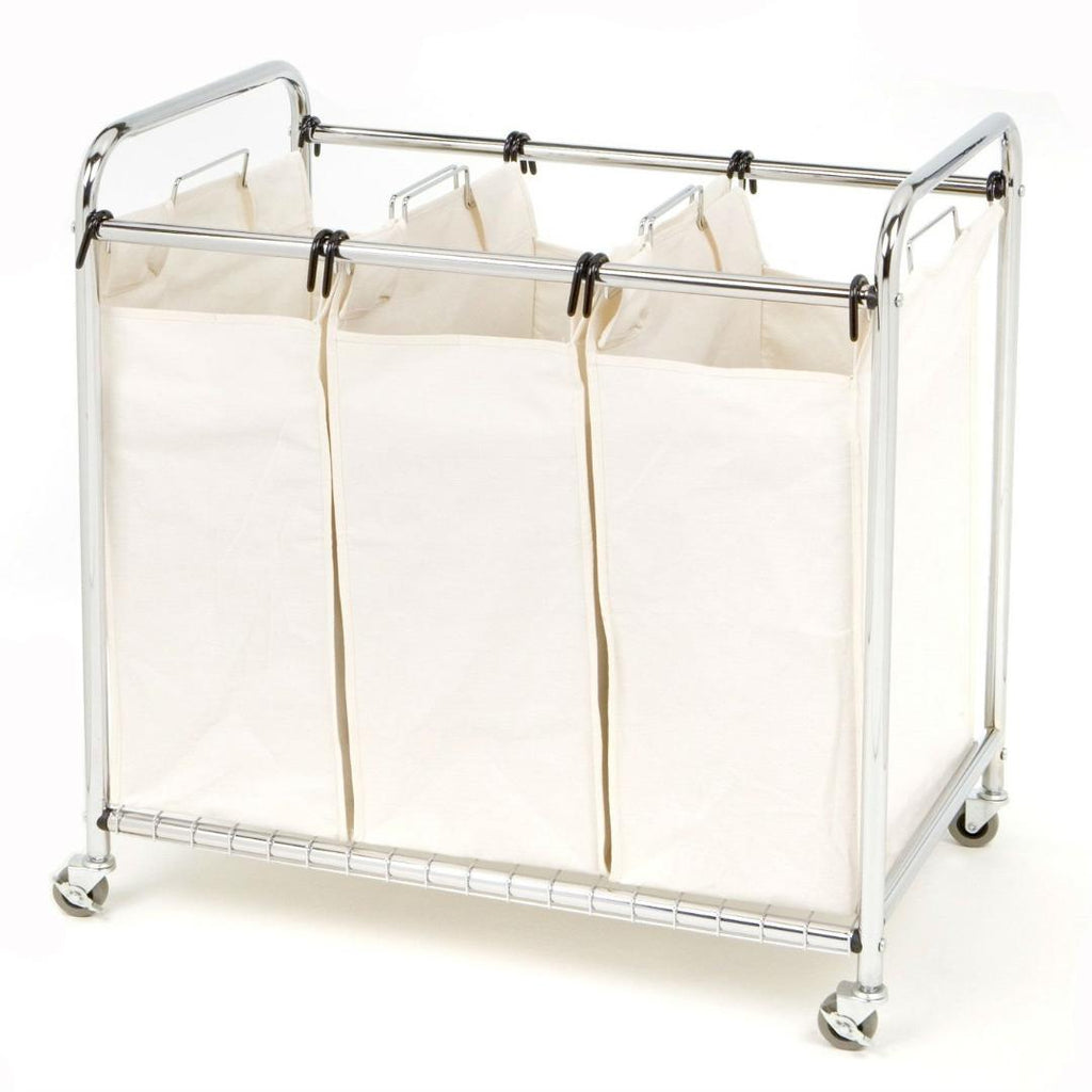 Commercial-Grade Steel Frame 3-Bag Laundry Hamper Cart
