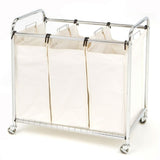 Commercial-Grade Steel Frame 3-Bag Laundry Hamper Cart