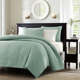 Full - Queen Seafoam Blue Green Quilted Coverlet Quilt Set with 2 Shams