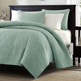 Full - Queen Seafoam Blue Green Quilted Coverlet Quilt Set with 2 Shams