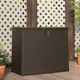 Outdoor Resin Wicker Storage Cabinet Shed in Dark Mocha Brown