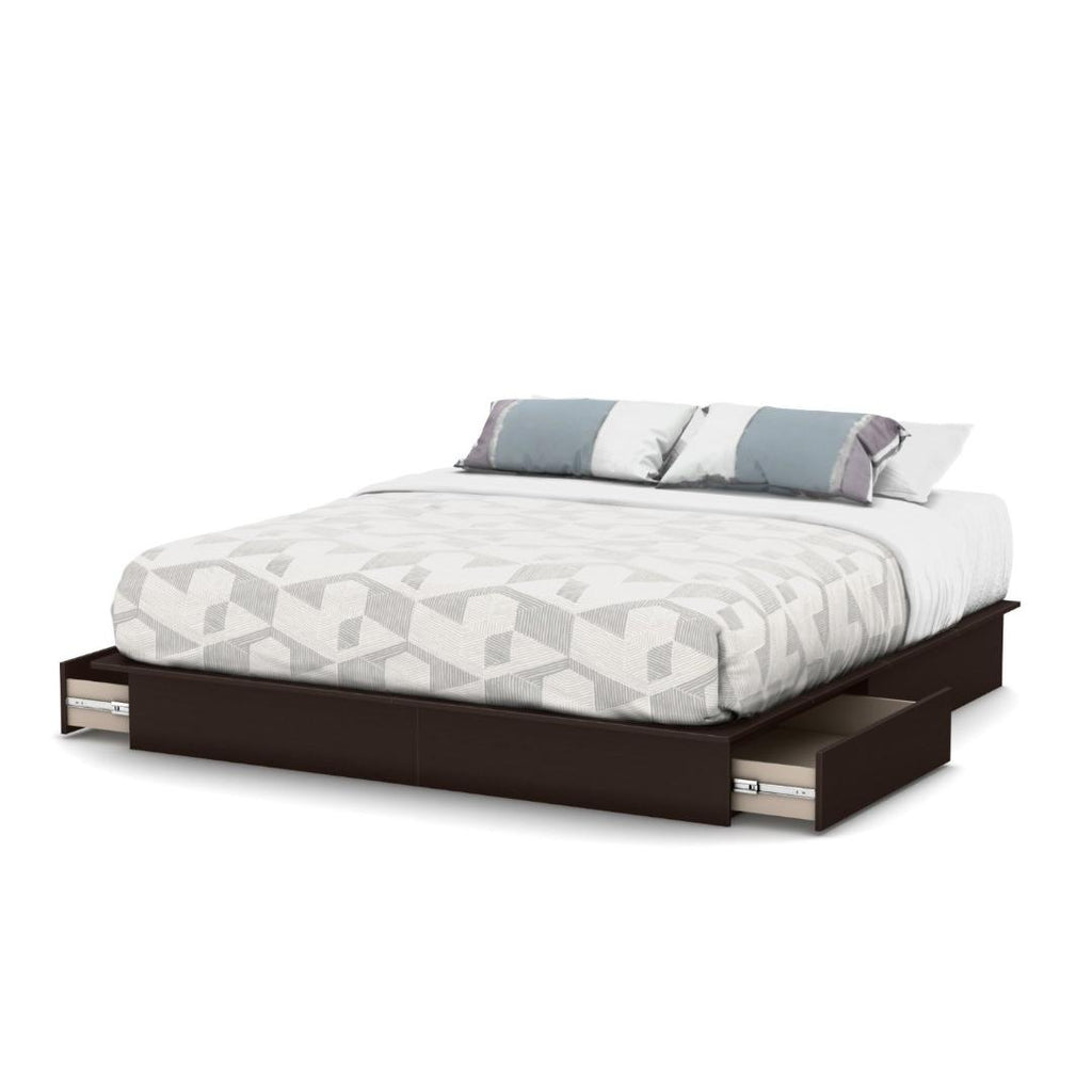 King size Modern Platform Bed with 2 Storage Drawers in Chocolate