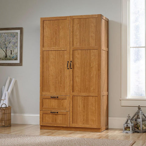 Bedroom Wardrobe Cabinet Storage Closet Organizer in Medium Oak Finish