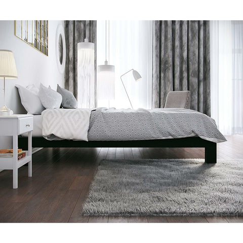 Twin Black Metal Platform Bed Frame with Wide Wood Slats