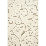 3'3 x 5'3 Shag Area Rug in Beige Off White with Scrolling Floral Pattern