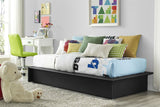 Black Faux Leather Upholstered Platform Bed Frame with Wood Slats in Twin