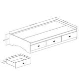 Twin size White Platform Bed Frame with 3 Storage Drawers