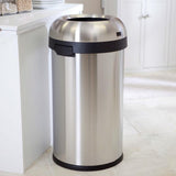 Round Stainless Steel 16-Gallon Kitchen Trash Can with Open Top Design