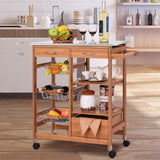 Stainless Steel Top Bamboo Kitchen Island Cart with Casters