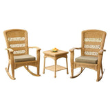 3-Piece Outdoor Porch Rocker Set w- 2 Amber Wicker Resin Rocking Chairs & Table