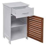 White Bathroom Storage Floor Cabinet with Brown Shutter Door