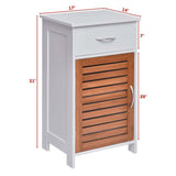 White Bathroom Storage Floor Cabinet with Brown Shutter Door