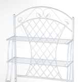 White Metal Bakers Rack with 5-Bottle Wine Rack and Wooden Work Shelf