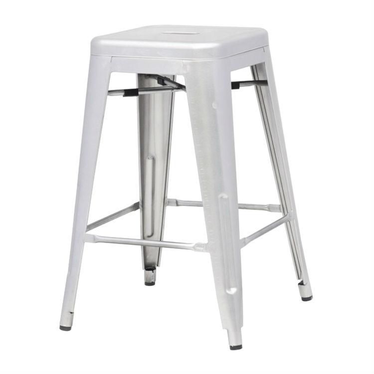 Indoor Outdoor Backless Stacking Counter Height Bar Stool in Gunmetal Galvanized Steel